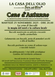 CENA MARTEDI 25 NOVEMBRE FIERA OLIVA PROLOCO CORIANO